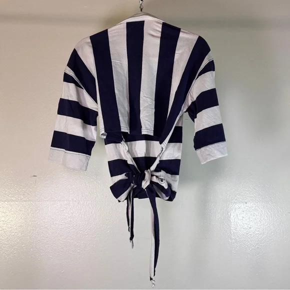 Free People free-est Blue White Striped Open Back Tie Tunic Top Size S - Picture 5 of 6